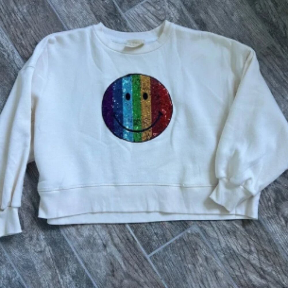 Judith March Rainbow Smiley Oversized Half Length Sweatshirt, Women’s L